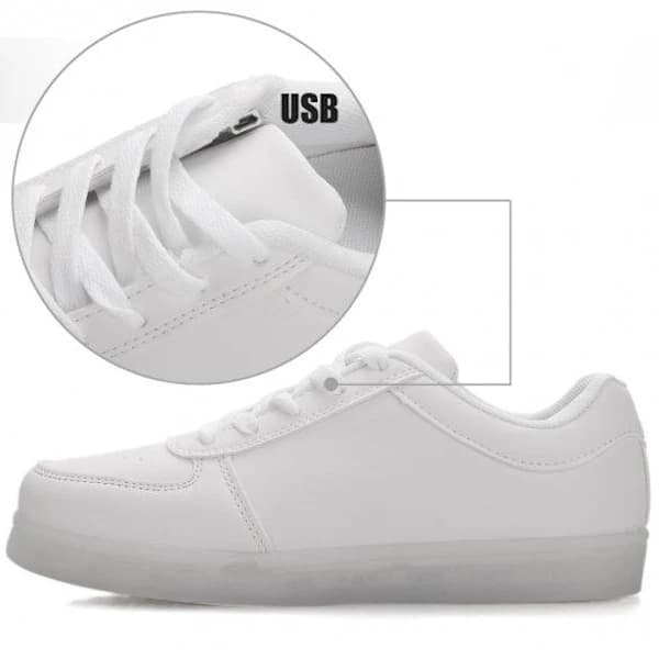 LED-sko sneakers Barn/Voksen, HVITE - størrelse 27-45 Hvit Størrelse 35 Hvit