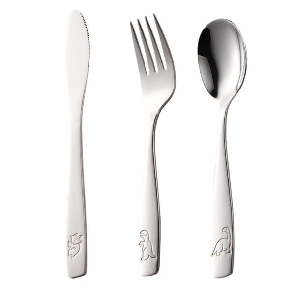 Stainless Steel Kids Cutlery Set, 3-Piece, Including: Fork, Safety Knife and Spoon - Dinosaur Pattern-FX-