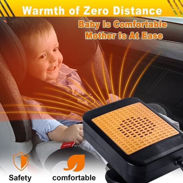 12V Bilvarmer & Defroster, 200W Hurtigopvarmning Forrudevarmer med 360° Roterende Blæser til Bil & SUV