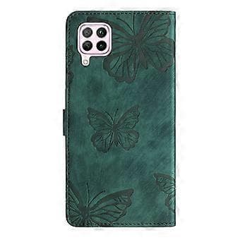 Compatible with Huawei Nova 7i Embossed Butterfly Case with Wallet and Stand - Green Green