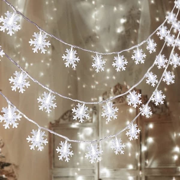 80 LED Snöflingor Ljusslinga för Hängande Dekorationer