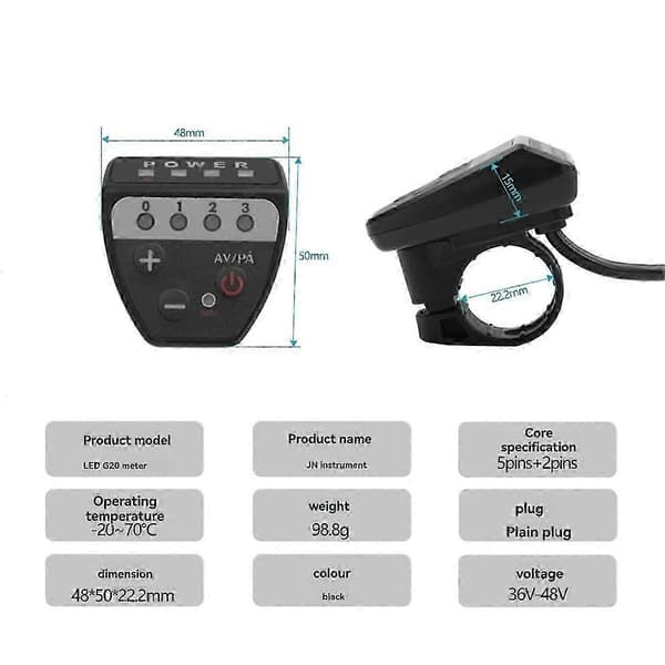 LED-display Kontrollpanel Kompatibel med 36V-48V E-sykkel G20 Måler