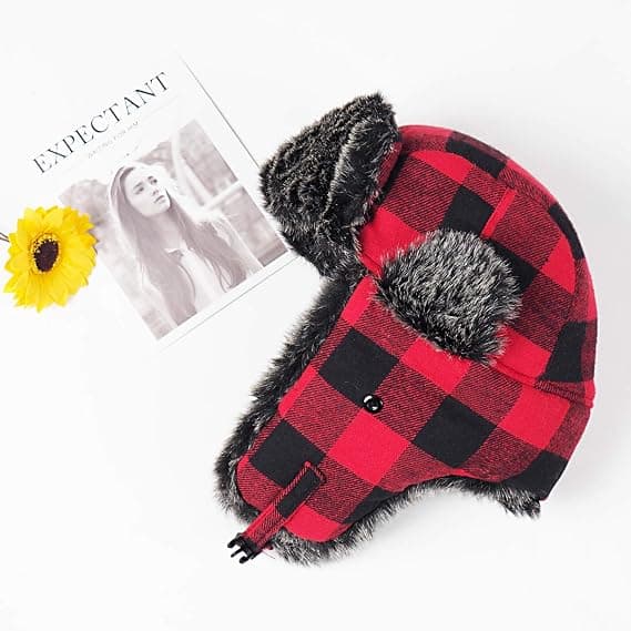 Buffalo Plaid Aviator Fur Trapper Hat, Russisk Ushanka Eskimo Lue