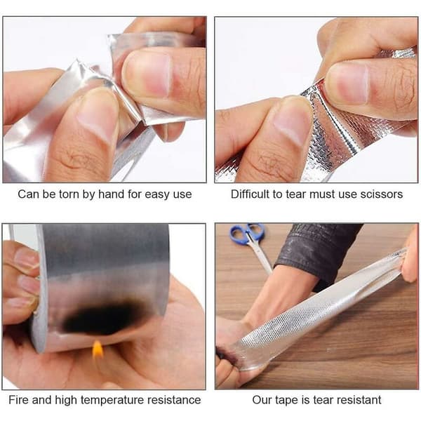 Högtemperaturbeständig aluminiumfolietejp för kanaler VVS-reparation silver 2 rullar