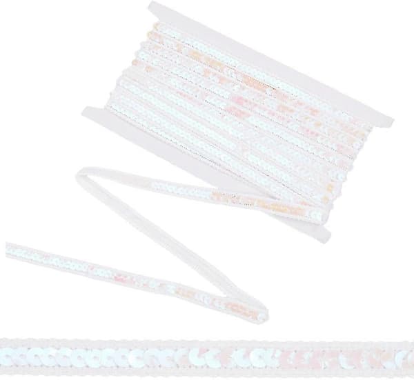 White Sequin Beaded Trim Fabric Ribbon Flat Bling Metallic Glitter Polyester Sequins Beaded Gimp Lace Strip Bulk