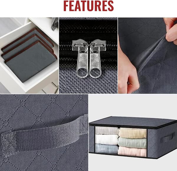 Storage Boxes for Clothes, Storage Bags for Clothes, Wardrobe Storage, with Reinforced Handles (Dark Grey, 3-pack)