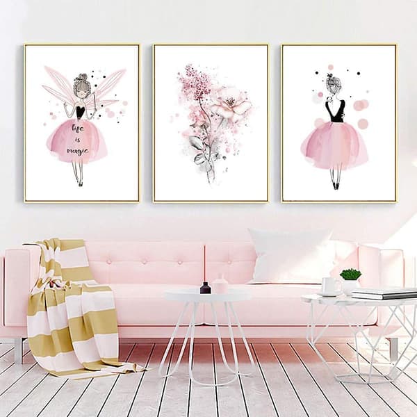 Set med 3 affischer 30x40 Flickrum Rosa Bild Väggdekor Canvas Födelsedagspresenter