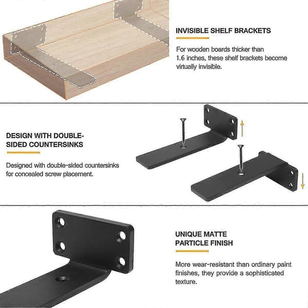 Heavy Duty Floating Shelf Brackets, (1/5 Inch Thick) Hidden Shelf Supports, Cast Iron L Brackets, Ru