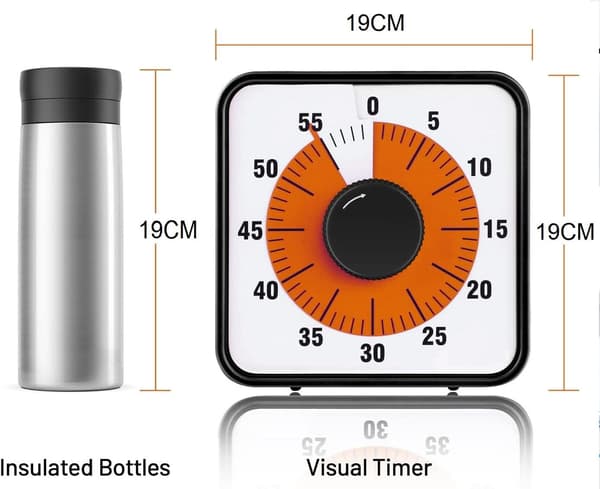 Visuell Timer STOR 60min - klasserom skole for barn 19cm Svart black