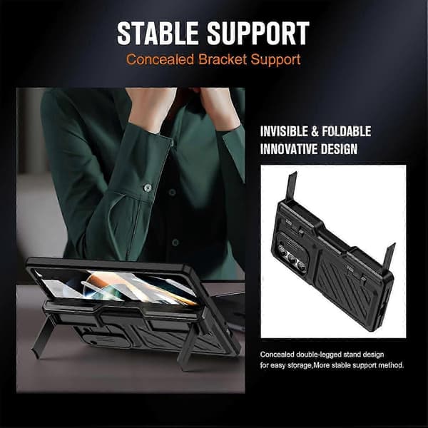Compatible with Samsung Galaxy Z Fold 6 Case with Front Screen Protector, Strong and Sturdy Shockproof Case with Stand and S Pen Holder[LD] Silver Silver