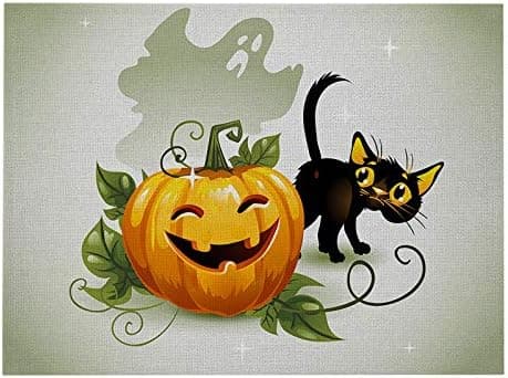 Sæt med 4 Halloween-dækkeservietter - Halloween-katte-mønster