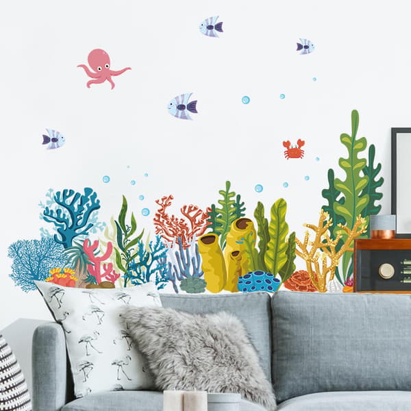 Seaweed Coral Wall Sticker Corner Baseboard Wall Sticker Sea Fish Wall Decal