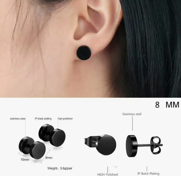 Clip-on øreringe i rustfrit stål med ahornblad til mænd, 8 mm clip-on øreringe i rustfrit stål med ahornblad
