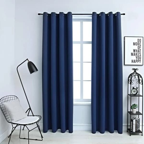 Blackout Curtains with Metal Rings 2 pcs Blue 140x245 cm Blue
