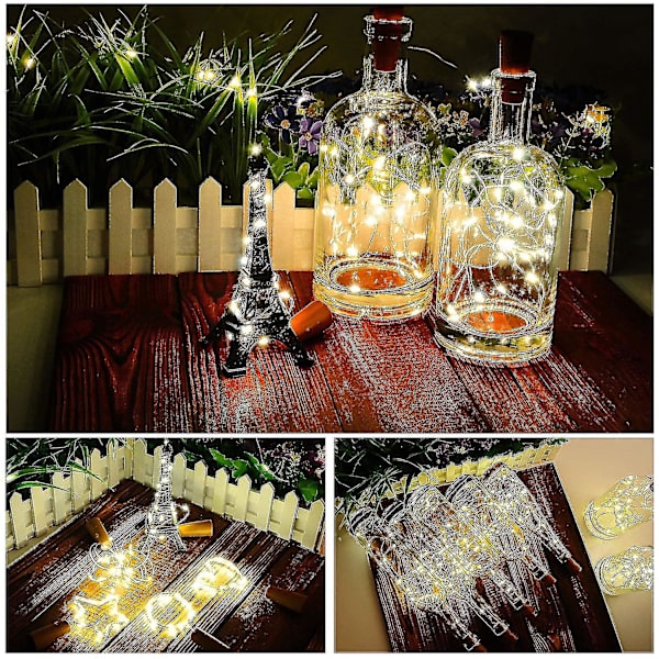 12 st flasklampor, korklampor för vinflaskor, 2 m 20 LED-lampor