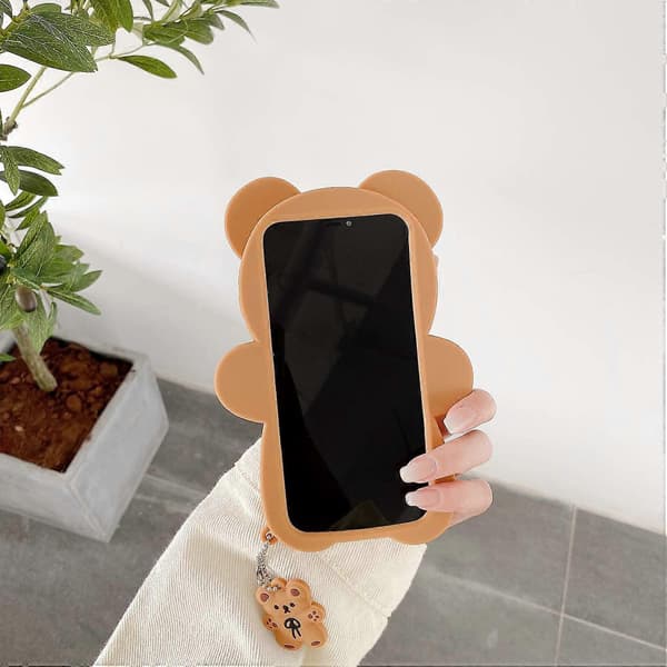 Sött Teddybjörn Mobilskal Kompatibelt med iPhone 12 Pro Max, Mjukt Silikon 3D Tecknat Skal med Nyckelring[JUN]