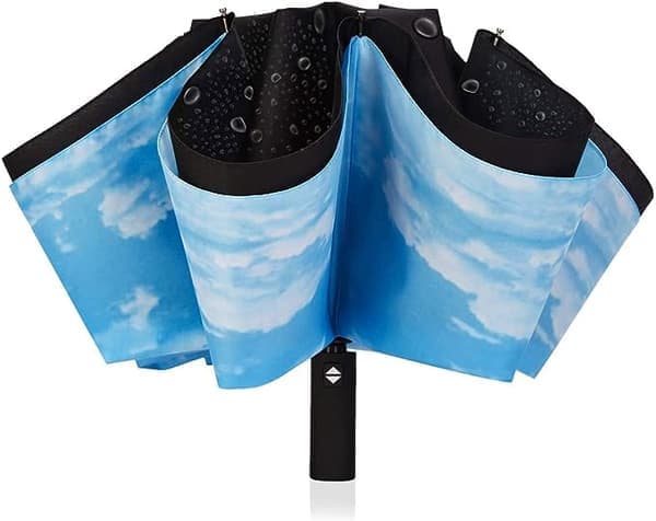 Compact Umbrella (Blue Sky), Windproof Folding Travel Umbrella - Automatic Umbrella, Windproof Double Layer Umbrella, Creative Sun Umbrella