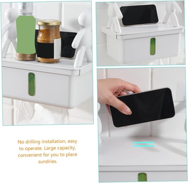 Amosfun Wall Mounted Paper Holder Storage Rack Paper Box Villain White Paper Tissue Case