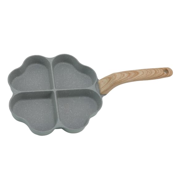 Nonstick hjerteformet stekepanne for egg, 4 kopper, jevn oppvarming, pannekakepanne med håndtak, grønn