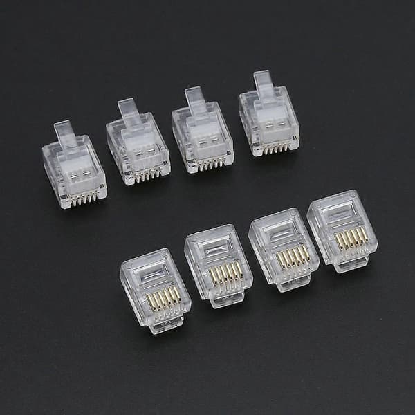 100 stk RJ12 6P6C Modulær Kabel for Telefonkontakter Krystallkontakter