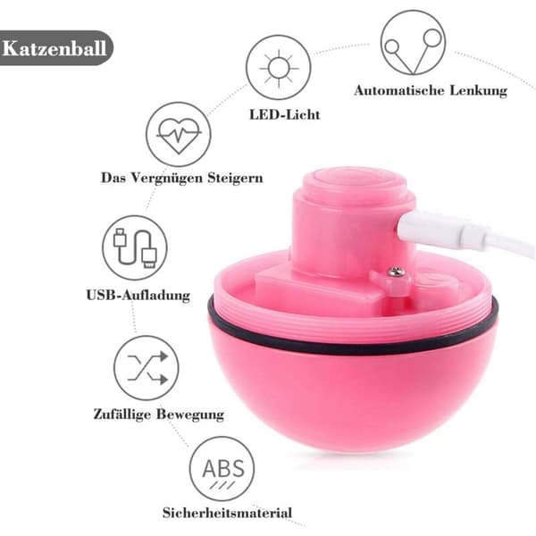 Cat Toy, Toy Ball with LED Light, 360 Degree Automatic Rotation and USB Charging Interactive Cat Toy, for Pets Dogs Kittens (Red)