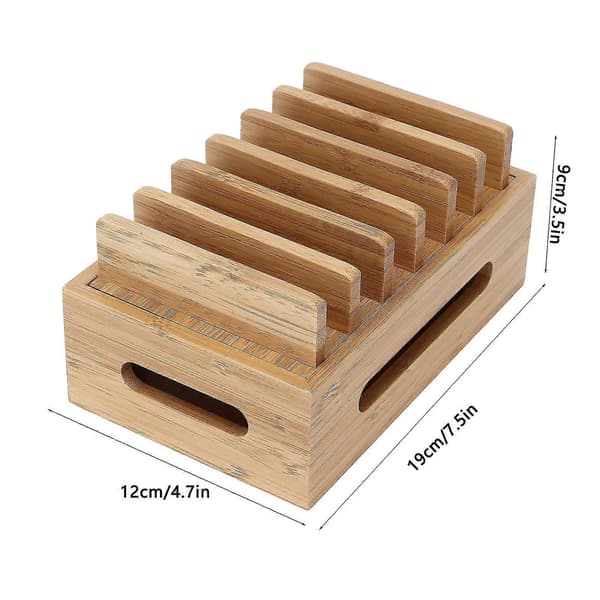Bamboo Charging Station, Multi-Device Cell Phone Docking Station, Portable Tablet and Computer Storage Box for Home Office (FMY)