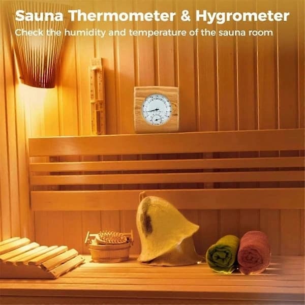 Træ-saunahygrotermometer, saunatermometer og hygrometer, indendørs fugt- og temperaturmåling til saunarum