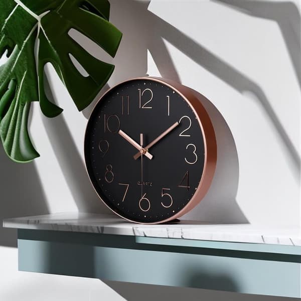 Rose Gold Black Wall Clock Silent, Non-Ticking Quartz Sweep Decorative Battery Operated Wall Clocks