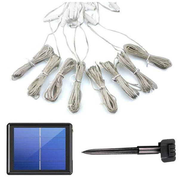 Solcellelamper for parasoll - 104 LED - med fjernkontroll - 8 moduser - IP67 - Vanntett - for fest, jul, halloween, camping (positiv hvit)