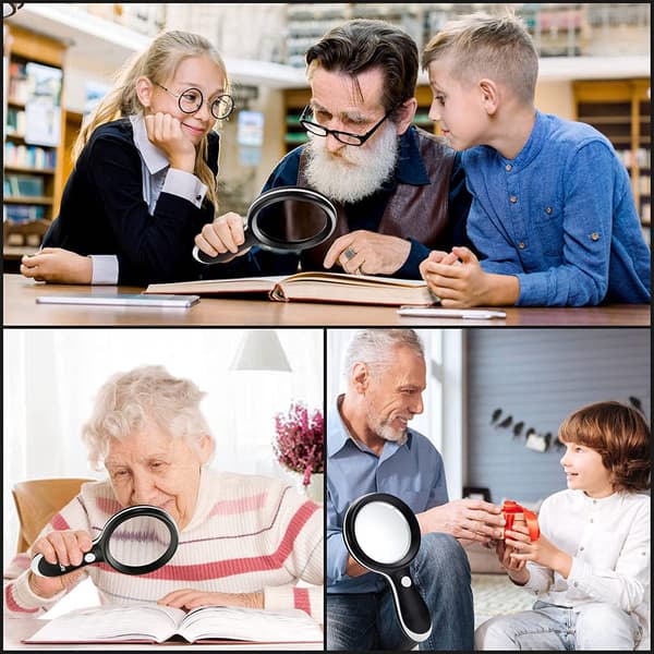 10X Handheld Magnifier with 18 LED Lights and 3 Lighting Modes for Seniors Reading White