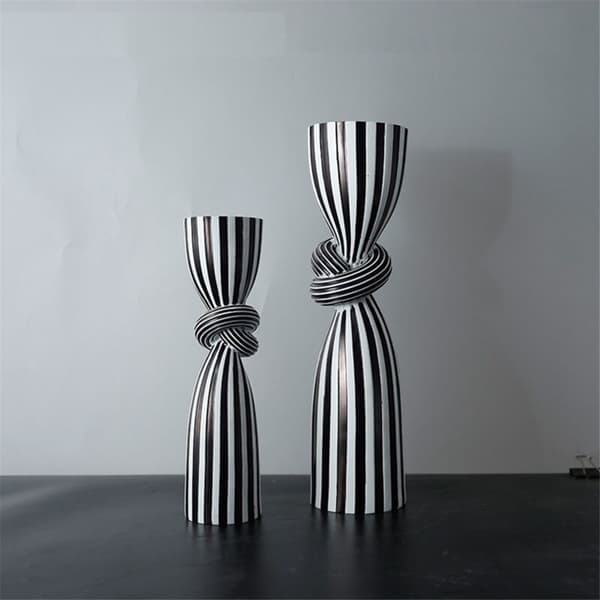 Black and White Striped Twisted Candlestick, Table Decoration - A