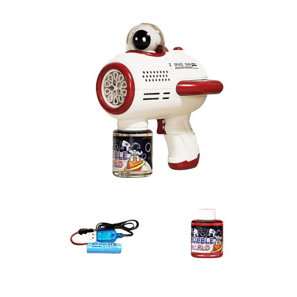 Kids Outdoor Toy Bubble Machine 360 Leak-Proof Design with Light Bubble Machine for Kids Ages 3-12 Red Rechargeable