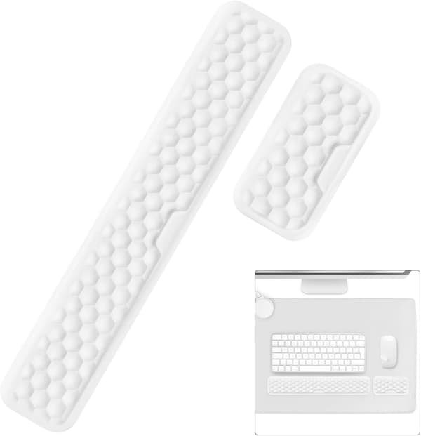 Keyboard Mouse Wrist Rest, Ergonomic Keyboard Support Wrist Rest, Home Office Computer Desk, Laptops, Gaming, Typing White White