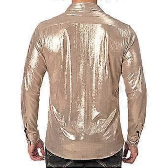 Disco Skjorter Herre Glinsende Langermet Skjorte (3XL Champagne)