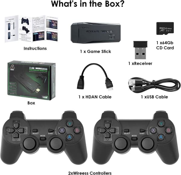 Retro Game Console - Videospels konsoler med 2-pack spelkontroller, 64GB inbyggt kort 20000+ spel, 4K HDMI Display Arcade