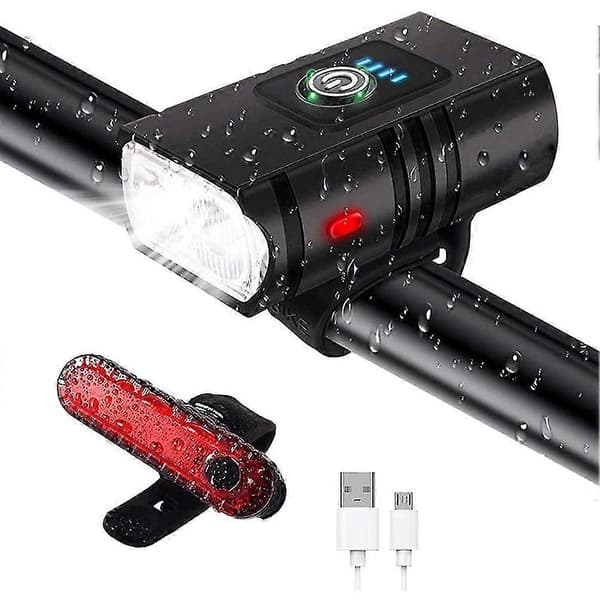 USB Rechargeable Front Rear High Lumen Waterproof Bicycle Light Set Super Bright