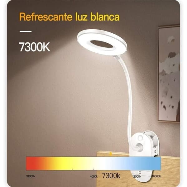 Clip-on Reading Light, Battery Operated, Clip-on Bedside Lamp with 3 Brightness Levels, USB Rechargeable, Reading Lamp