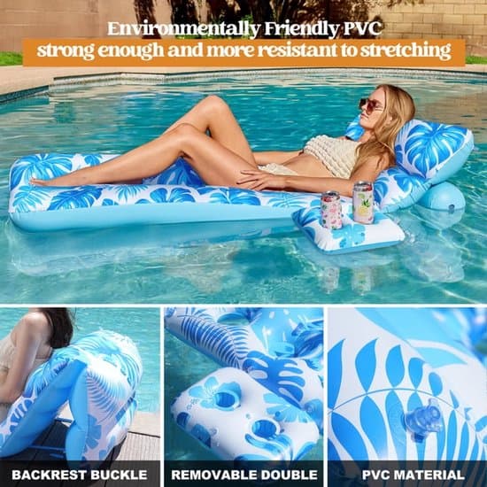Pool Float - Inflatable Pool Air Mattress - Light Blue Monstera Leaf Lounger - PVC Water Float for Summer and Vacation - 180 x 90 cm