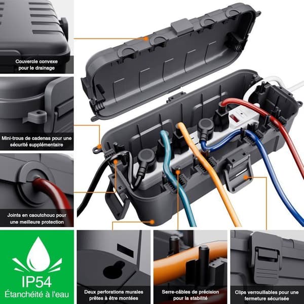 Medium Waterproof Cable Box (34.5x24x12cm) - IP54, Weatherproof, Ideal for Protecting Extension Cords and Power Strips (Grey)