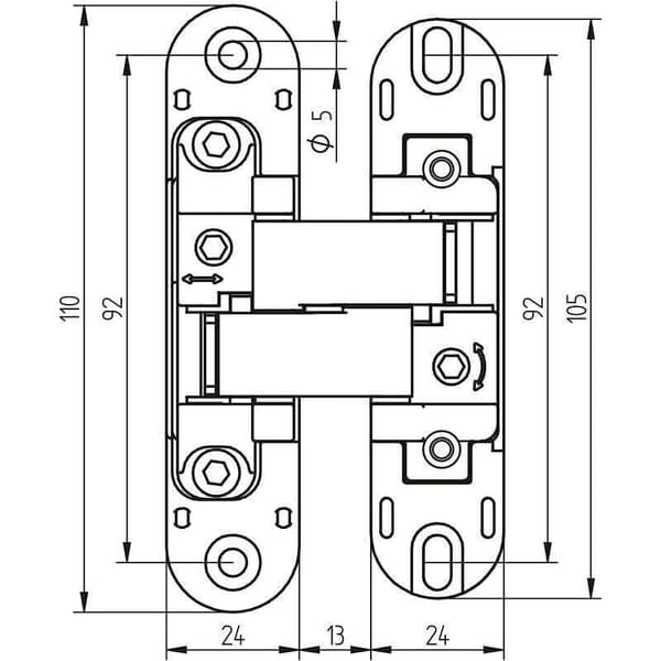 Invisible hinge for heavy doors - set of 2 (load 40 kg, 180° opening)