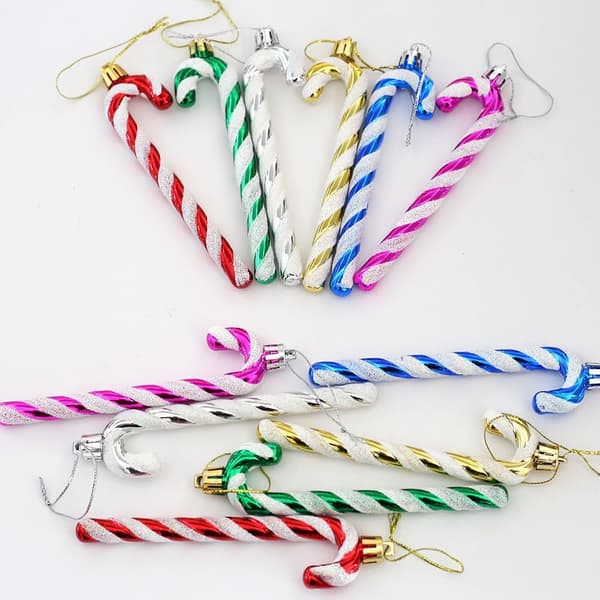 6-13 cm glitter-polkagris julgransdekoration/pyntset (6 färger)
