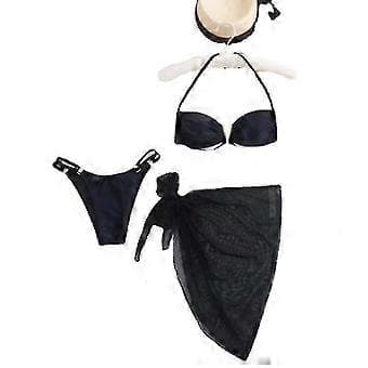 Dame Wrap Trekant Bikini Badedragter med Mesh Strandskørt 3-delt Badedragt V (S)