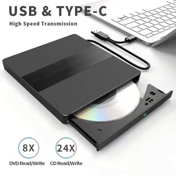 Ekstern CD/DVD RW-drev USB 3.0 USB C, til bærbar pc Windows 11 10 Linux OS Mac