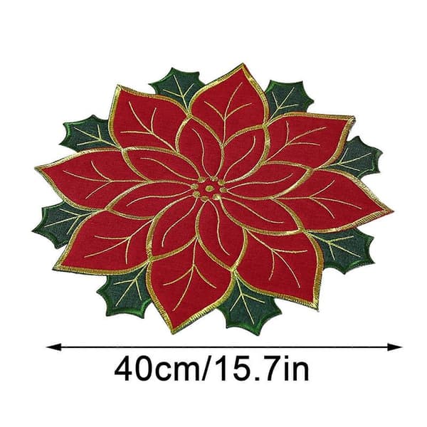 Red Table Runner, Embroidered Velvet Fabric Poinsettia Table Runner for Christmas Table Decoration White White