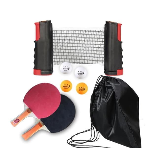 Pingisbatsæt - Mærke - Model - Udtrækkeligt bordtennisnet - 4 bolde - Rød
