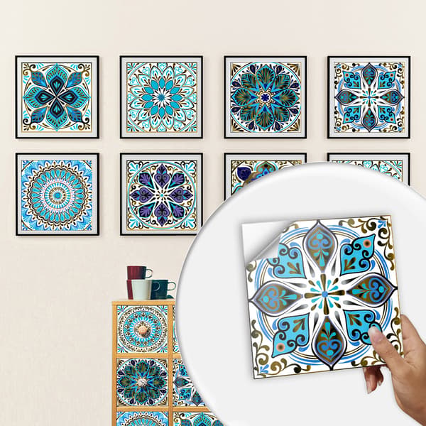 10 kpl Mandala-itseliimautuvia laattatarroja 10 x 10 cm