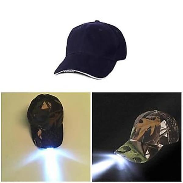 Handsfree Cap with Headlamp Strong LED Lights Unisex Baseball Cap Flashlight Hat for Fishing (Black)