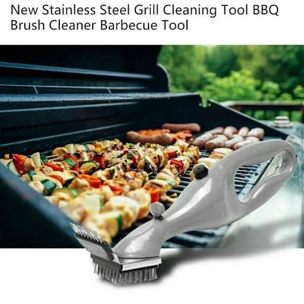 Dampgrillbørste med børster i rustfrit stål, kemikaliefri grillrenser til kulgrill, grå 36,5 cm
