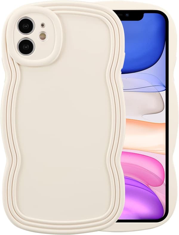 Etui til iPhone 12 6,1 tommer, søtt ensfarget krøllete bølgeformet ramme Silikon Støtsikkert etui