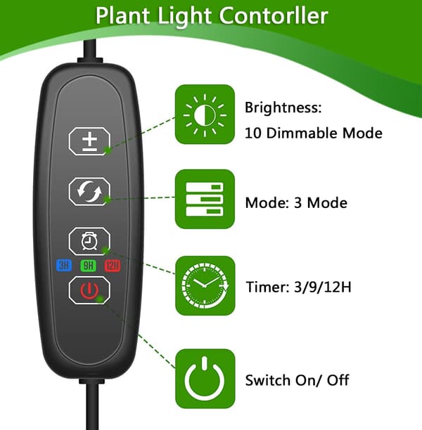 Plantelys, plantelys til indendørs planter, LED-plantelys fuldspektrum, 3/9/12H timer, 10 dæmpbare niveauer, 3 skiftende tilstande – yux